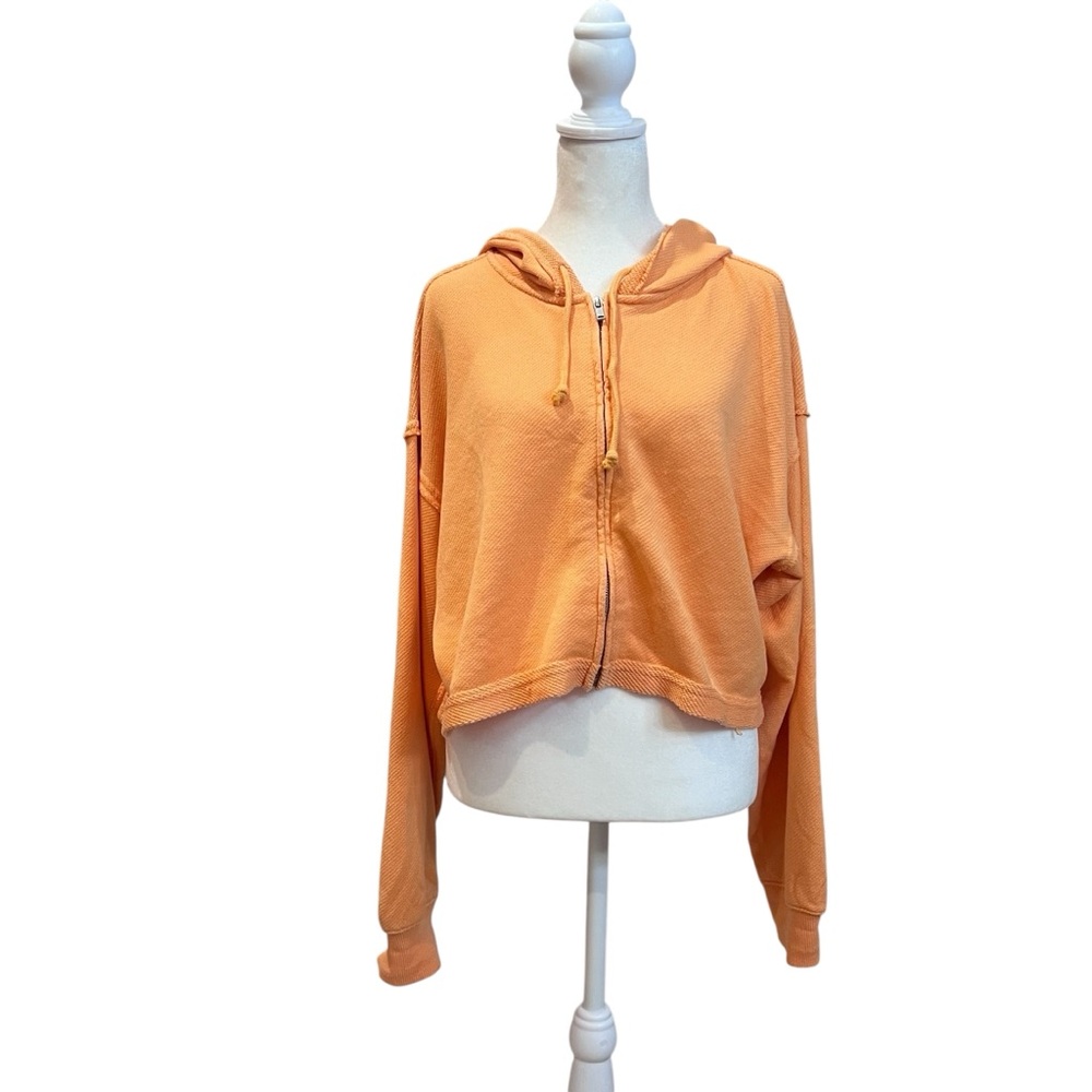 Aerie  Orange Beach Party Cropped Full Zip‎ Hoodie Sweatshirt Size Medium